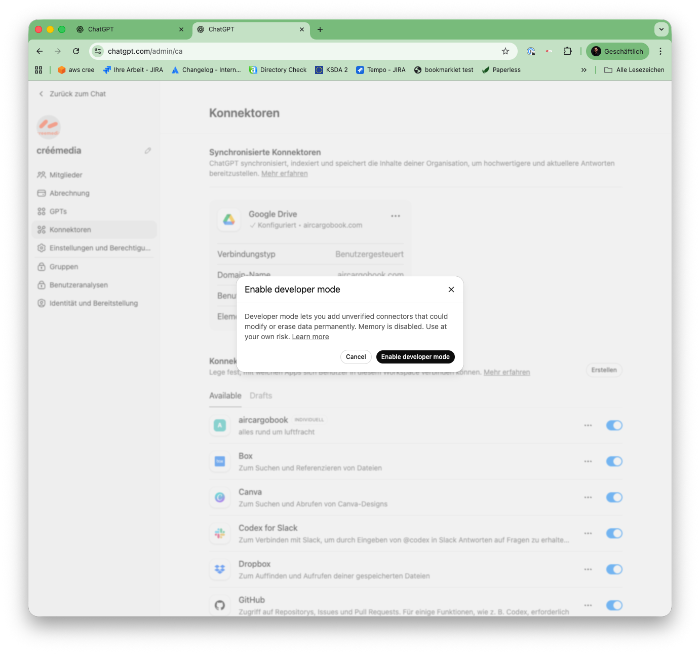 Developer Mode Dialog